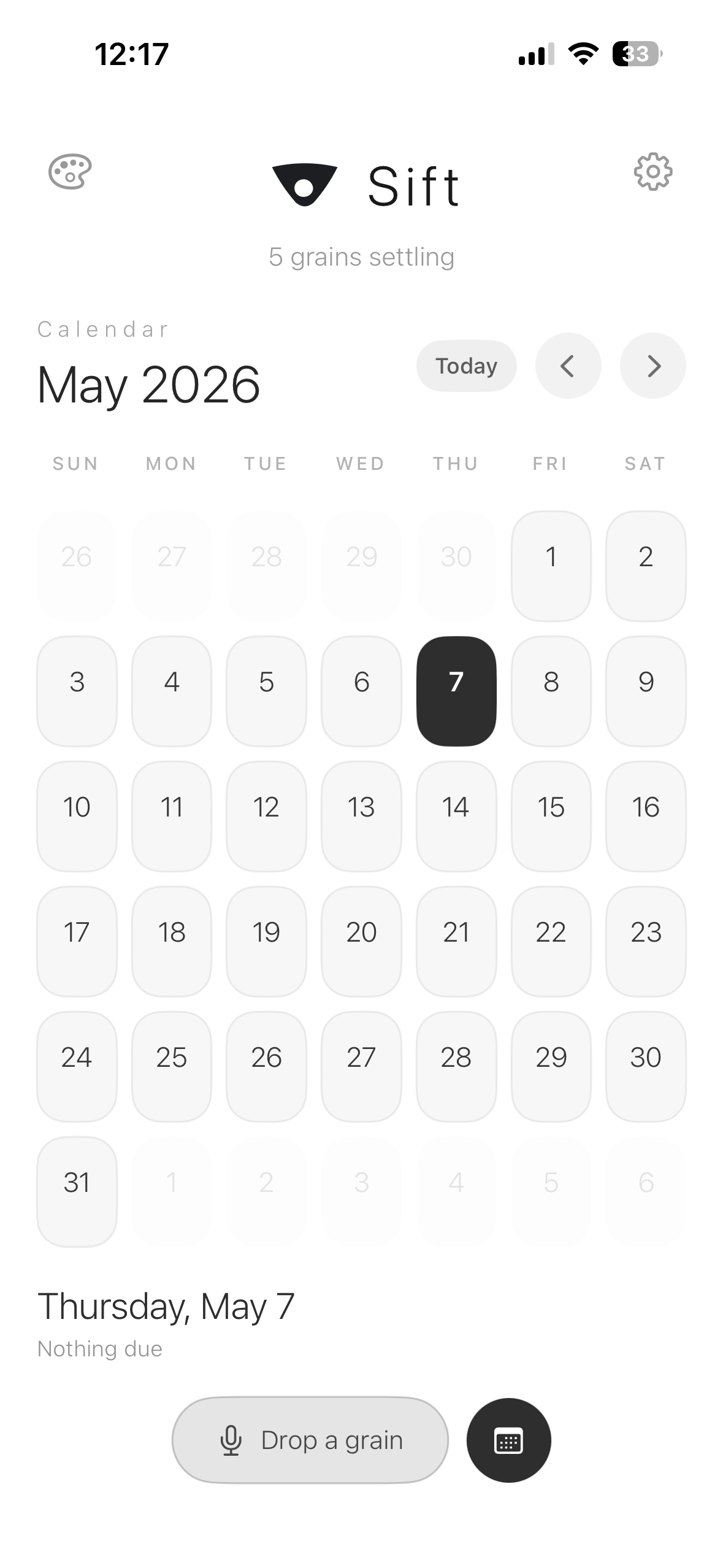 Sift calendar view showing the month layout.