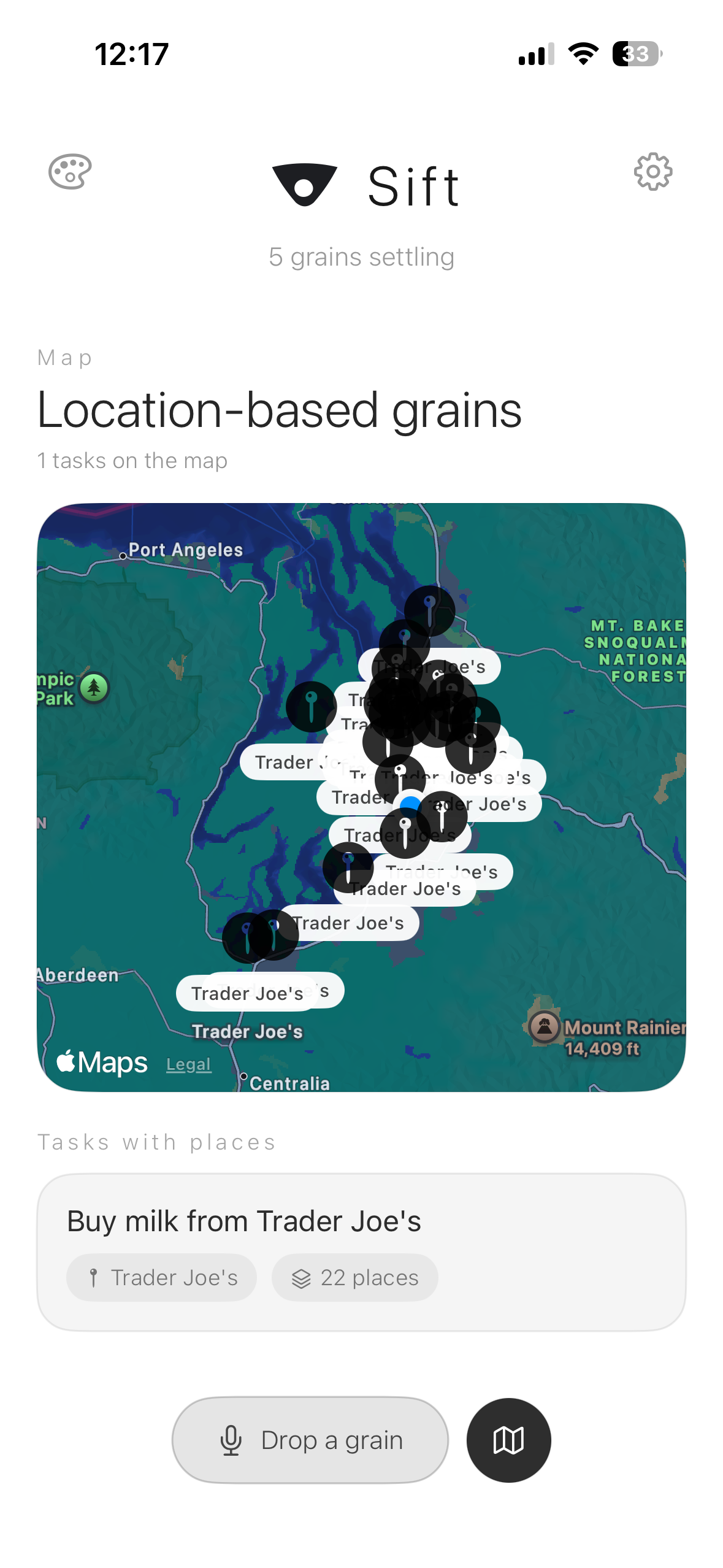 Sift map view showing location-based tasks.